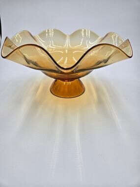 Vintage Bischoff Art Glass #444 Amber Controlled Bubble Pedestal Bowl MCM